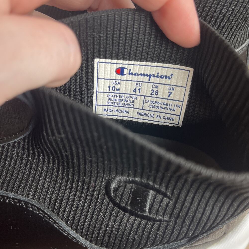 Champion Rally Shoes Womens Sz 10W Black White Leather Slip On Trainers Sneaker - Picture 6 of 12